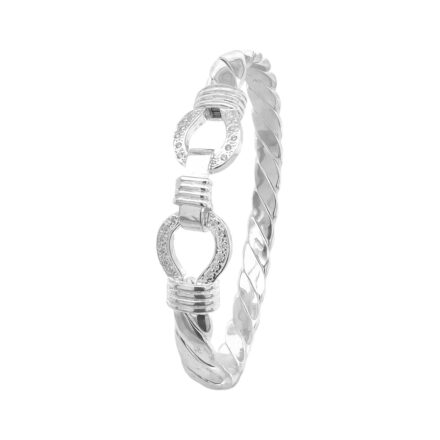 925 sterling silver double hook horse shoe bangle for women and men with stones.