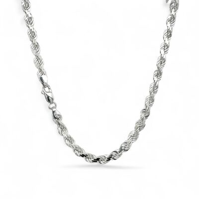925 sterling silver diamond cut rope chain in 5 mm wide.
