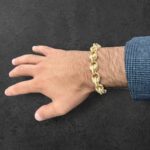 9k Yellow Gold Tulip bracelet for men 10 mm wide solid bracelet patterned.