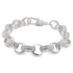 Sterling Silver Patterned and Stones set Belcher bracelet solid hallmarked.