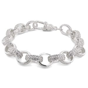 Sterling Silver Patterned and Stones set Belcher bracelet solid hallmarked.