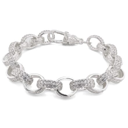 Sterling Silver Patterned and Stones set Belcher bracelet solid hallmarked.