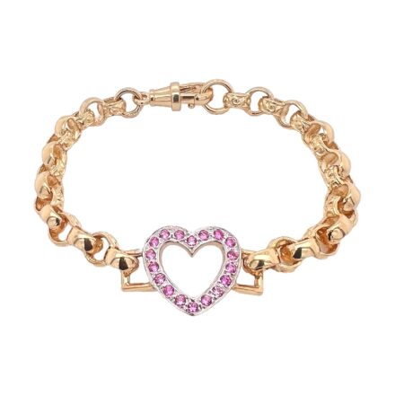 Belcher bracelet with a heart in the middle with pink stones.