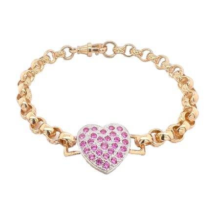 Solid Belcher Bracelet with Pink stones solid heart in the middle.