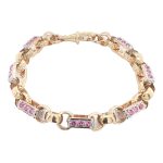 Pink Stones Gypsy link Belcher bracelet in 10 mm.
