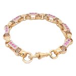 Pink Stone set gypsy link belcher bracelet 10 mm wide, kids and ladies size.