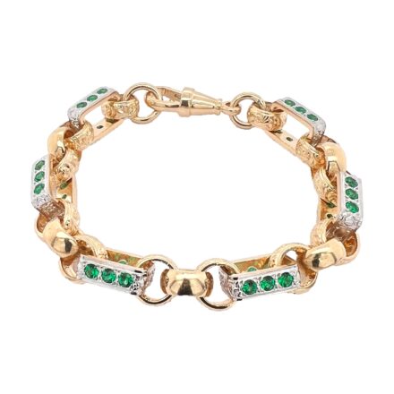 Gypsy Link belcher bracelet with green stones in 10 mm.