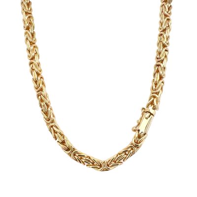 Solid Square Byzantine 9k Yellow Gold Chain 5 mm wide with box clasp.