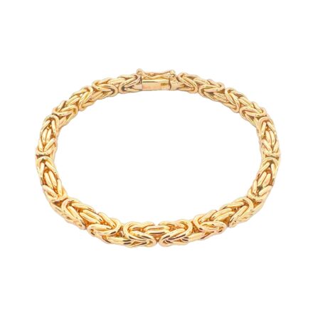 9k Yellow Gold solid byzantine bracelet, 5 mm wide and square shaped links.