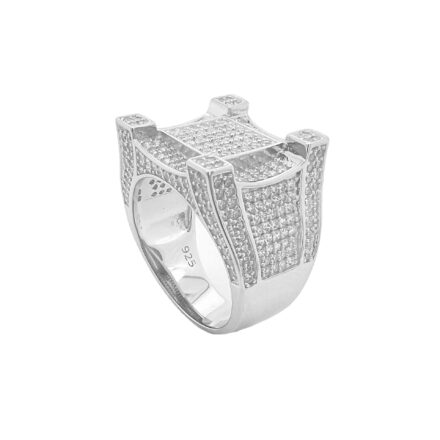 Large 4 Tower Mens 925 Sterling Silver Signet Pinky ring.
