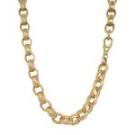 9k yellow gold belcher chain oval shaped with hook clasp and heavy patterned links.