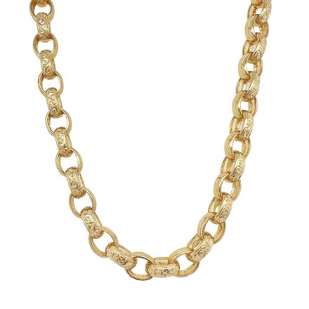 9k yellow gold belcher chain in 9 mm wide links patterned and plain design solid heavy.