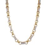 9k Yellow Gold Square belcher chain, gypsy link style solid in 8 mm width with cubic cz stones.
