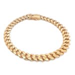 9k Yellow Gold Cuban Bracelet with 3 step box clasp. 8 mm wide with 10 different lengths for men, women and kids.