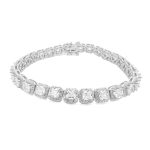 Cubic Zirconia set tennis bracelet with round and square shaped stones cluster style unisex.