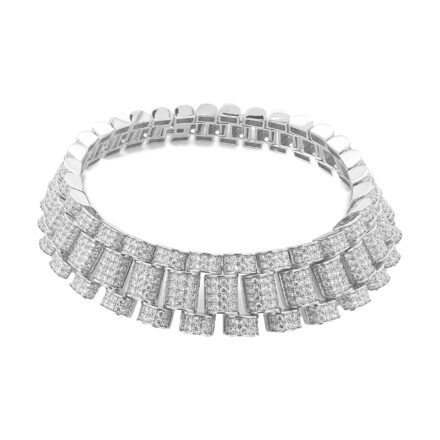 925 sterling silver rolex styled bracelet with cubic zirconia stones 14 mm wide.