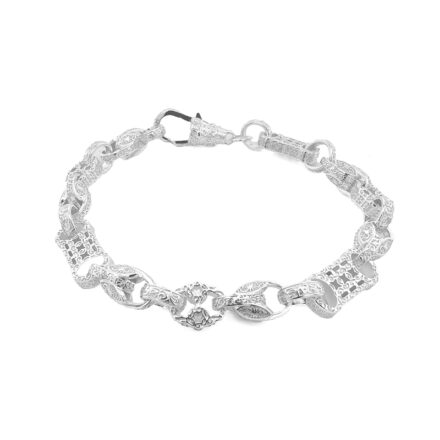 925 Sterling SIlver Stars and Bars solid 9 mm bracelet in shiny finish.
