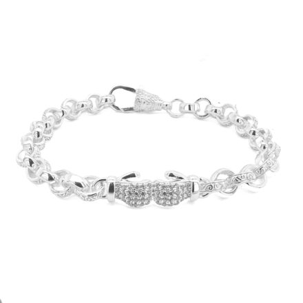 925 sterling silver stones set boxing glove micro size belcher bracelet 7 mm wide.