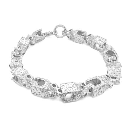 925 sterling silver lego bracelet solid patterned links, 10 mm wide.