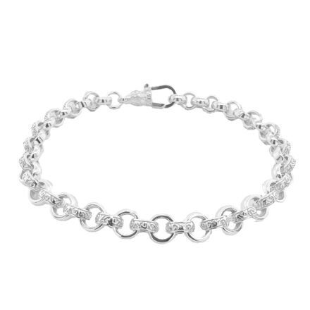 925 sterling silver solid belcher bracelet 6 mm wide with patterned links.
