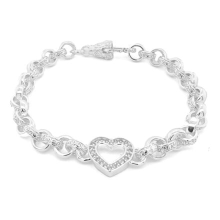 925 sterling silver 11 mm wide cut out heart belcher bracelet.