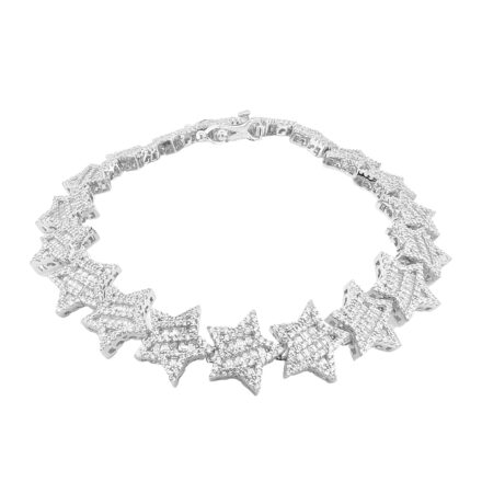 925 sterling silver Star shaped tennis bracelet with baguette and round cz stones.