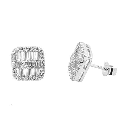 925 sterling silver square cluster styled design with cubic zirconia stones.