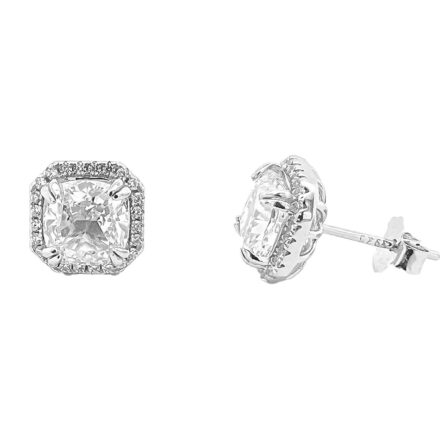 925 sterling silver Cushion stud earrings with cz stones.
