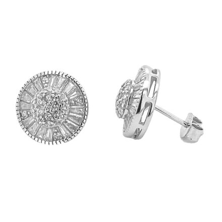 925 sterling silver stud earrings with cubic zirconia stones baguette and round stones.