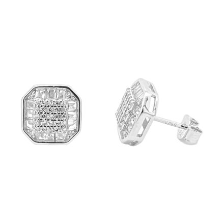 Cluster design stone set stud earrings with cubic zirconia stones.