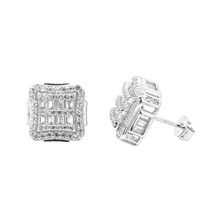 Square cluster styled Stud earring for men and women with cz stones.