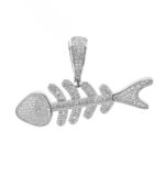 925 sterling silver fishbone pendant set with cz stones.