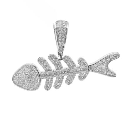 925 sterling silver fishbone pendant set with cz stones.