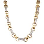 9k yellow gold square gypsy link belcher chain with cubic zirconia stones.
