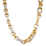 9k Yellow Gold Gypsy link Belcher chain with cubic zirconia stones and solid links.