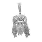 925 sterling silver Jesus pendant with matte finish and cubic zirconia stones.