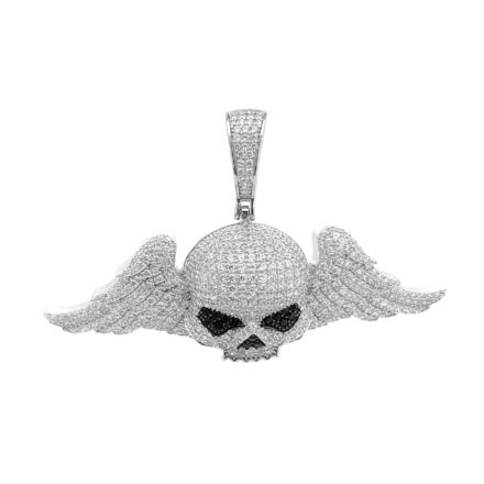 925 sterling winged skull pendant set with cubic zirconia stones.