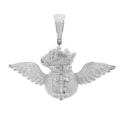 925 sterling silver Cash money pendant with wings and stone set with cubic zirconia stones.