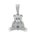 925 sterling silver Teddy pendant iced out with cubic zirconia stones.