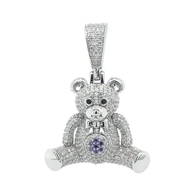925 sterling silver Teddy pendant iced out with cubic zirconia stones.