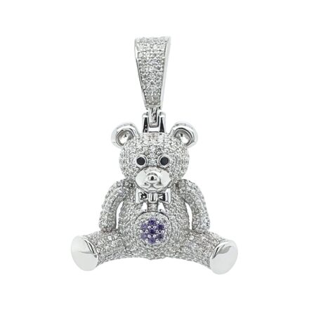 925 sterling silver Teddy pendant iced out with cubic zirconia stones.