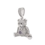925 sterling silver Teddy pendant with white, purple and white cubic zirconia stones.