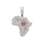 925 sterling silver Baguette set Africa pendant with red stones set heart in the center.