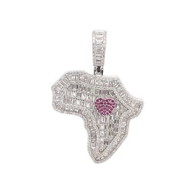 925 sterling silver Baguette set Africa pendant with red stones set heart in the center.