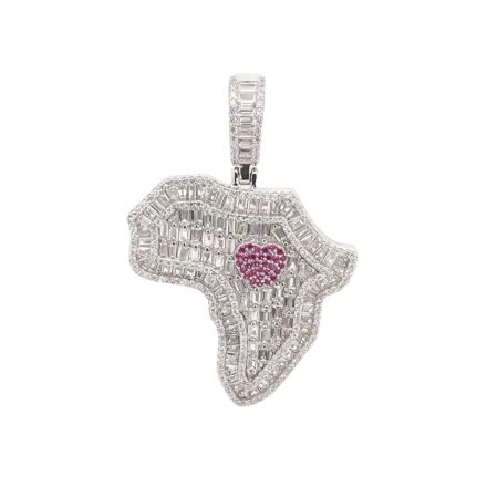 925 sterling silver Baguette set Africa pendant with red stones set heart in the center.