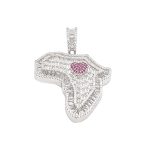 925 sterling silver Africa pendant with white and red cubic zirconia stones.