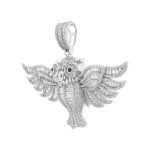 Baguette set owl pendant with white cubic zirconia stones baguette shaped.