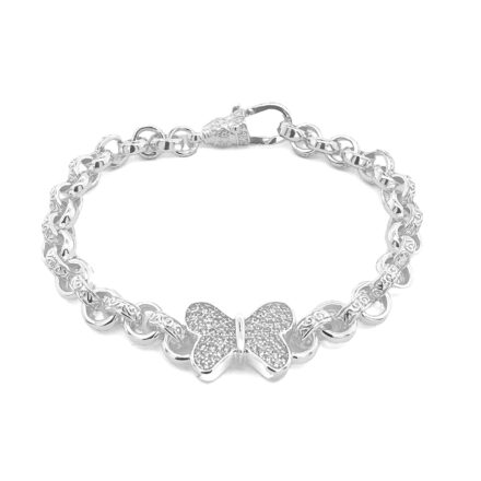 925 sterling silver butterfly belcher bracelet with cubic zirconia stones.