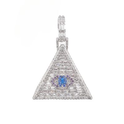 925 sterling silver baguette set pyramid pendant with blue eye in the middle.