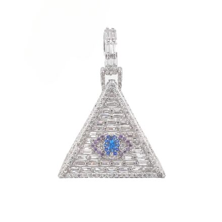 925 sterling silver baguette set pyramid pendant with blue eye in the middle.